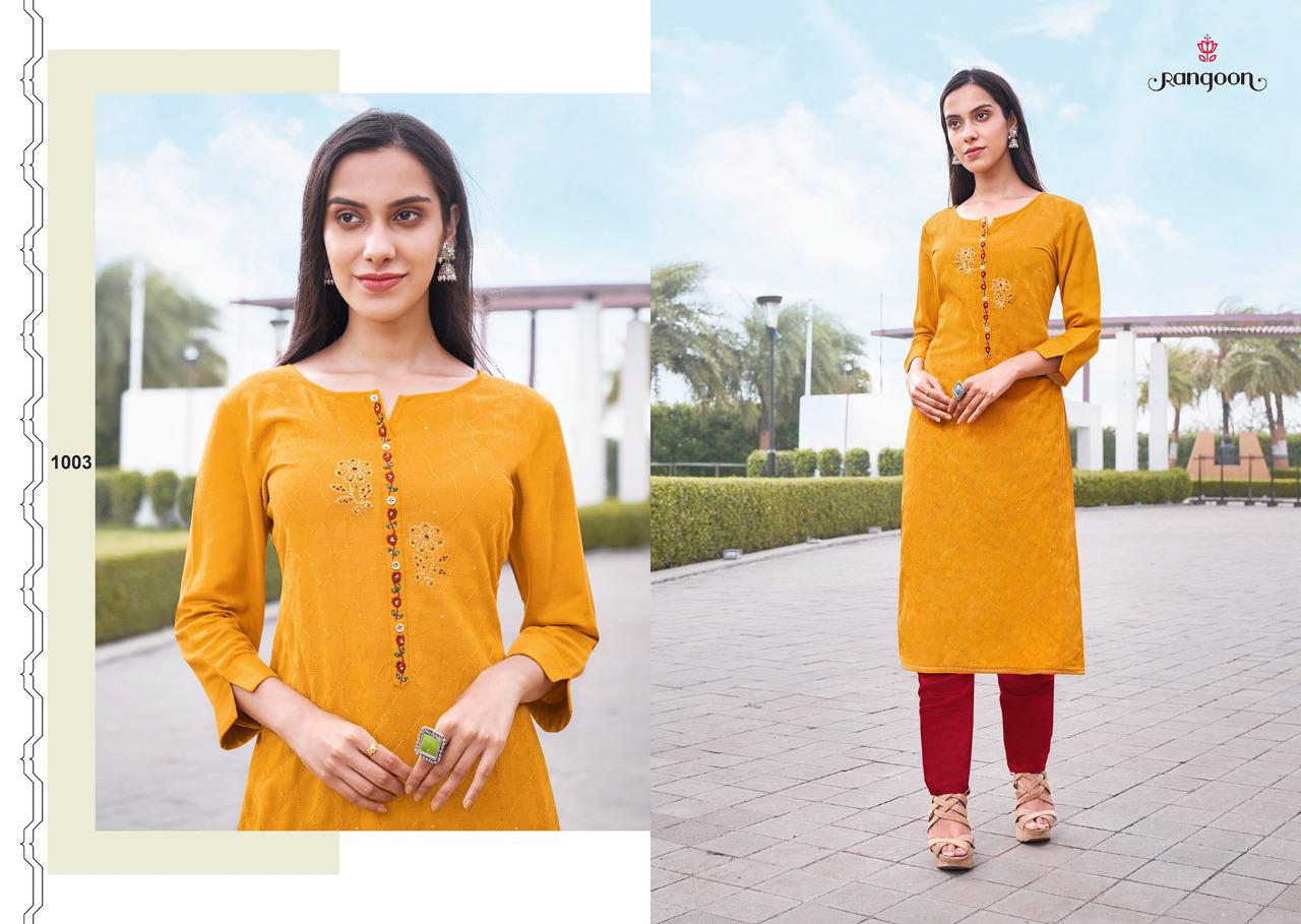 Rangoon Punch Ethnic Wear Rayon Worked Designer Kurti Collection